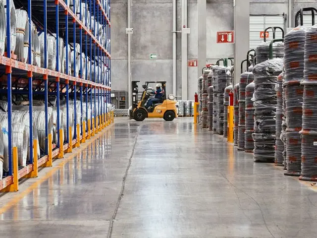 Warehouse worker moving stock in a distribution centre