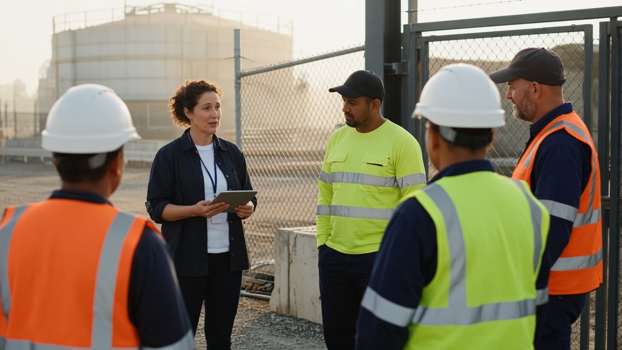 Site manager checking a labour hire licence register on a phone before workers start